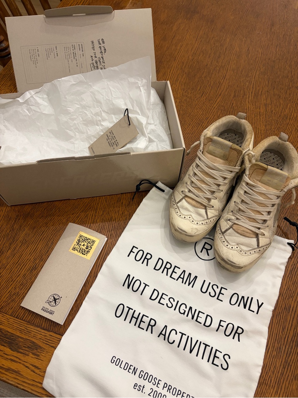 Golden Goose Cream and Tan Low-Top Sneakers
